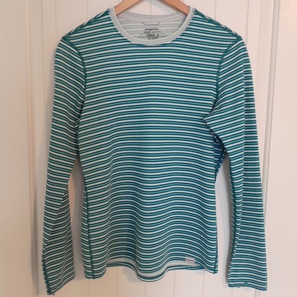 Patagonia Capilene 3 Midweight Long Sleeve Striped Tee Teal Size M - Picture 1 of 10